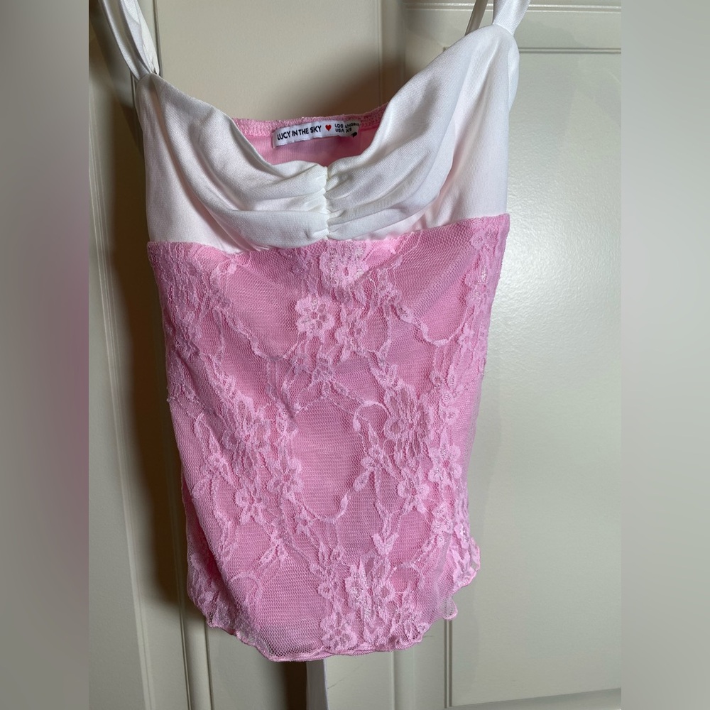 Lucy in the Sky Pink and White Lace Top
